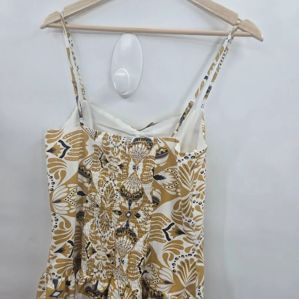 Moon River White Gold Blue Ruched Adjustable Straps Maxi Dress Med NWOT - Picture 7 of 16